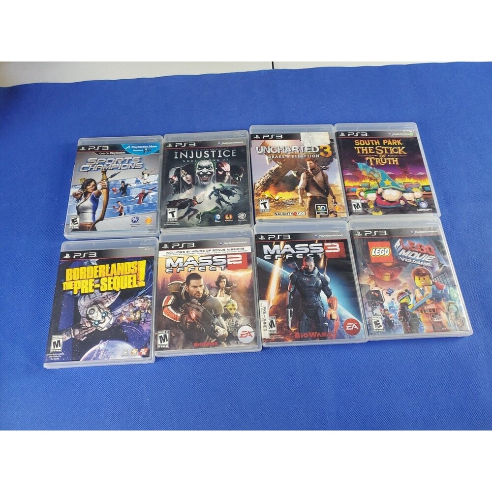 8 PS3 Games Lot Mass Effect South Park Borderlands Injustice Sports Uncharted 3